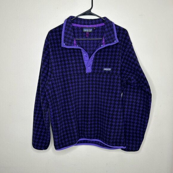 Vtg Patagonia Rare Purple Houndstooth Vintage 25200 Snap T Synchilla size Medium - Picture 2 of 9